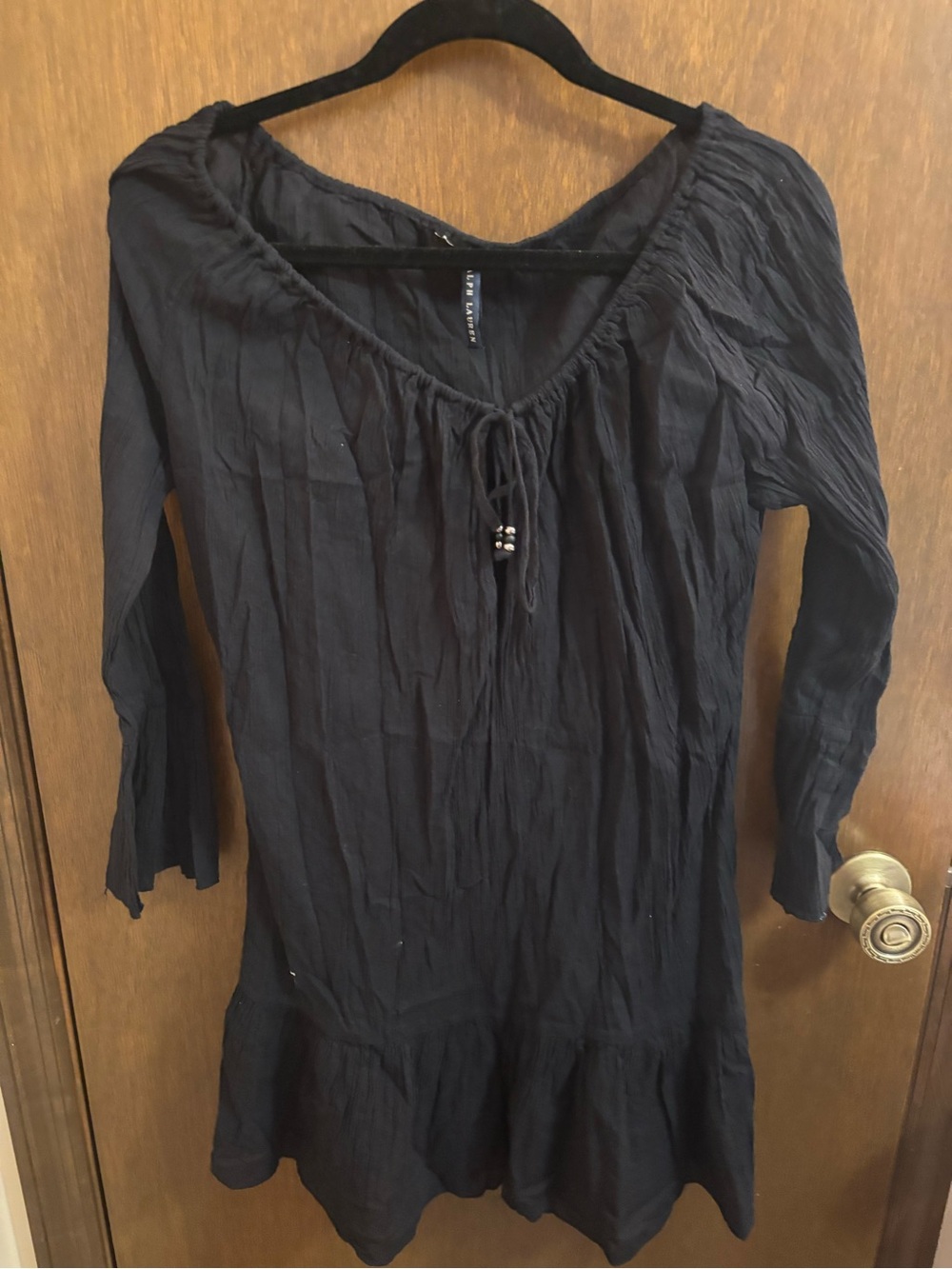 Ralph Lauren Black Crinkled Tie-Neck coverup